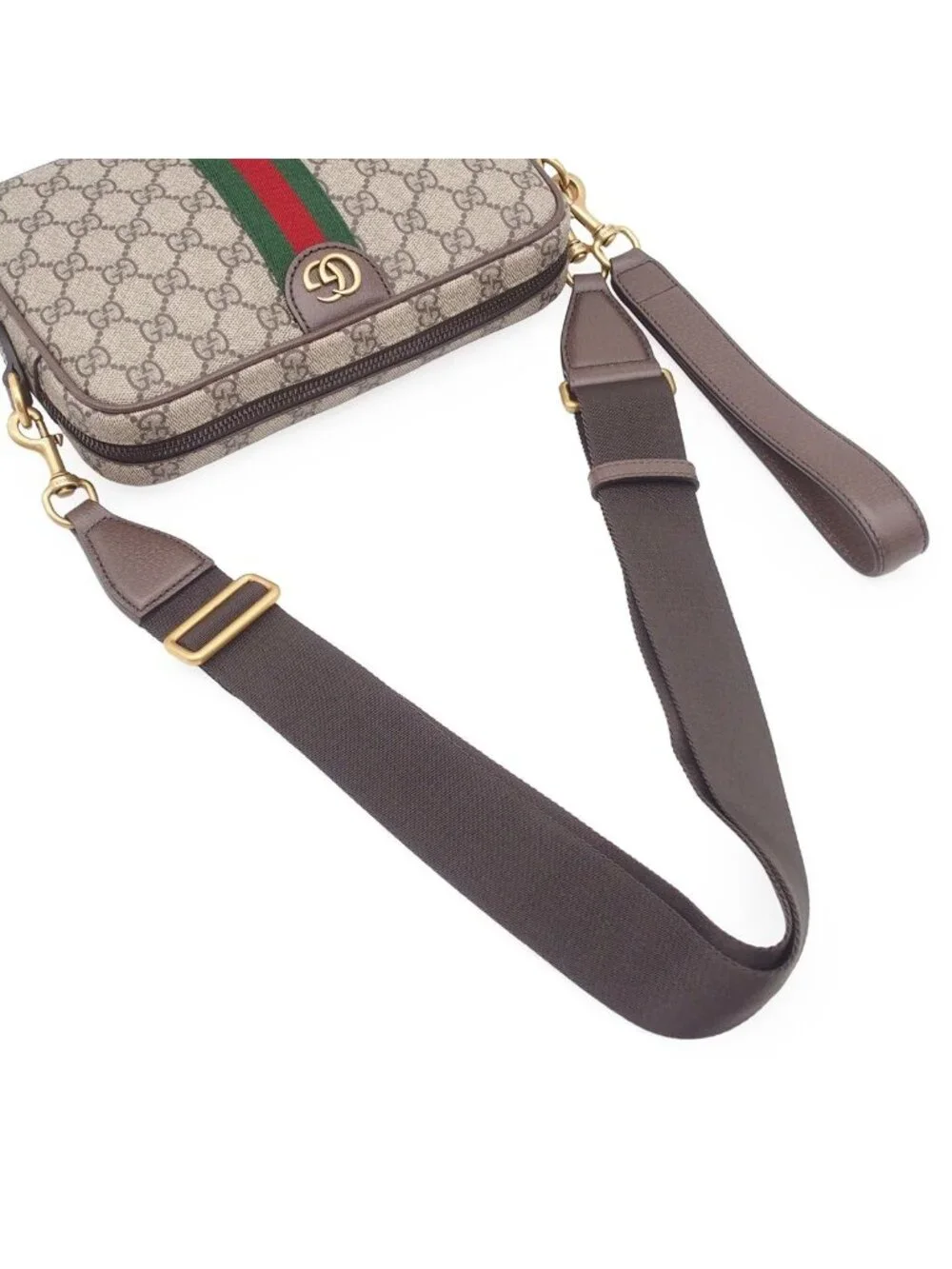 Gucci Ophidia Small Cross Belt Bag ‎ Beige Dark Brown GG Supreme Canvas 2-Way